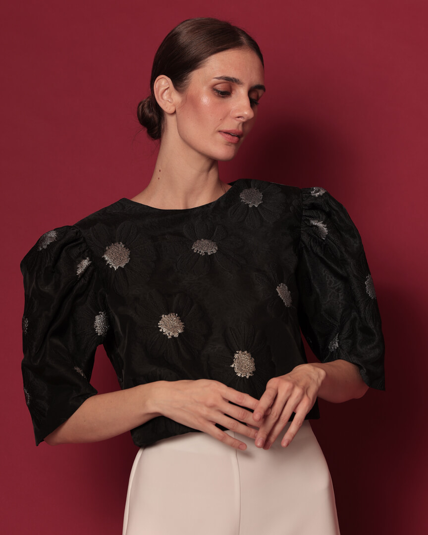 Kai in Black Floral Silk Brocade
