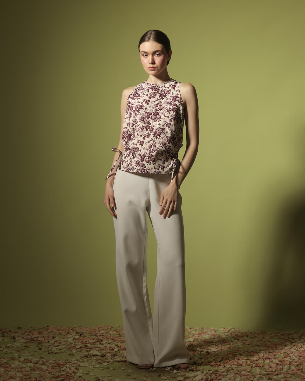 Mathieu Top in Burgundy and Cream Floral Print